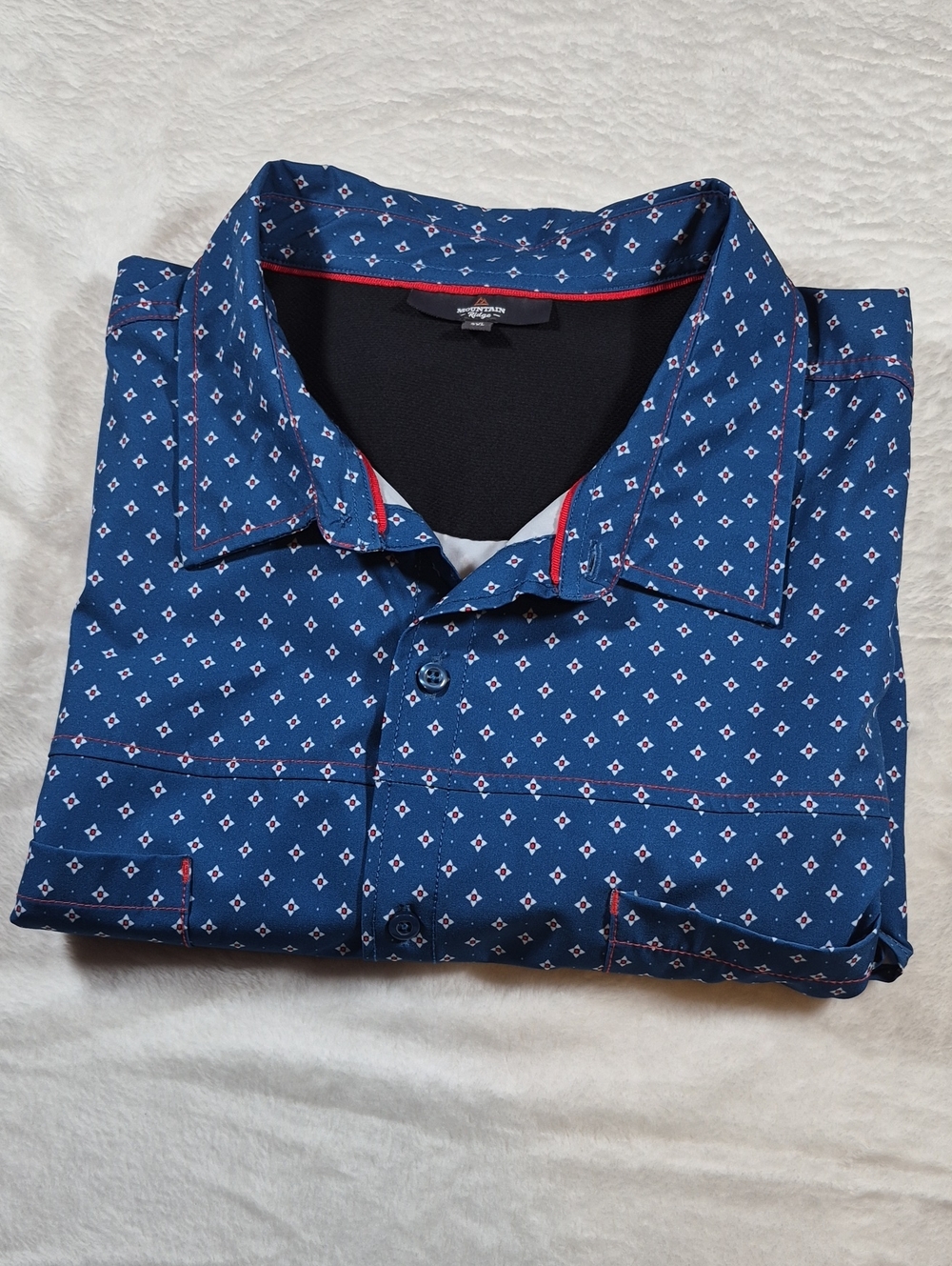 Men's Navy Diamond-Print Casual Button-Down Shirt